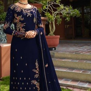 🆕 Navy Blue Embroidered Salwar Kameez (Traditional Indian Clothing)